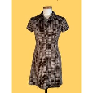 Esprit De Corp Dress Snap Front 90s Y2K brown white 5/6 Short Sleeve Fitted